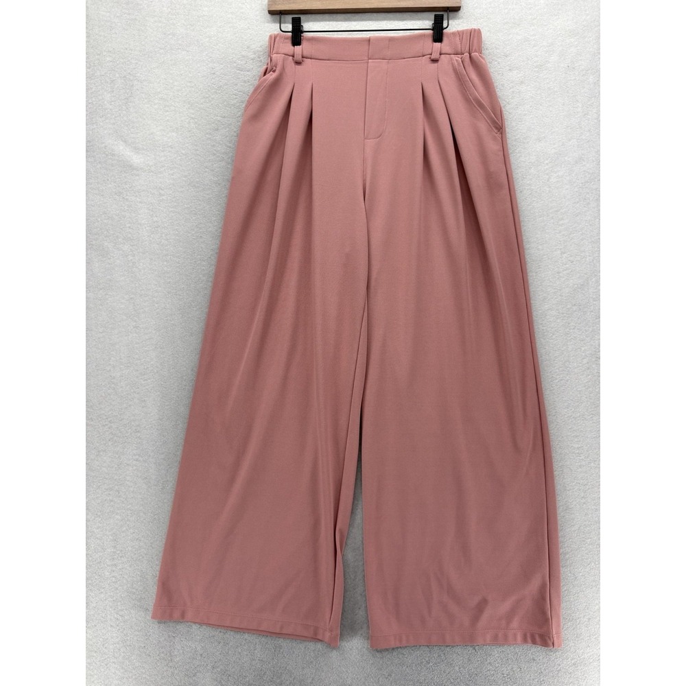 Halara Flex High Waisted Pleated Wide Leg Work Pants Womens L Pink DayStretch